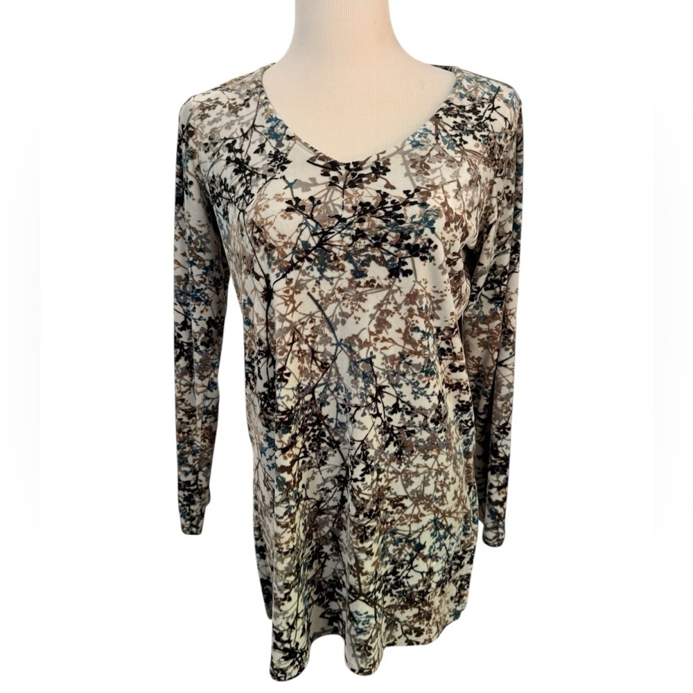 Pure Jill J. Jill Women’s Stretch Soft Velour Tunic Blouse Multicolor Floral XS